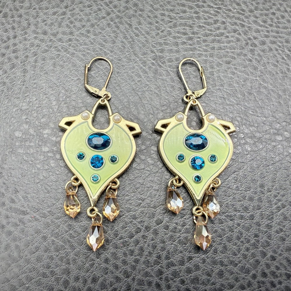 Disney Earrings Princess Jasmine Aladdin Heart Dangle Rhinestone Crystal‎ 2.75"